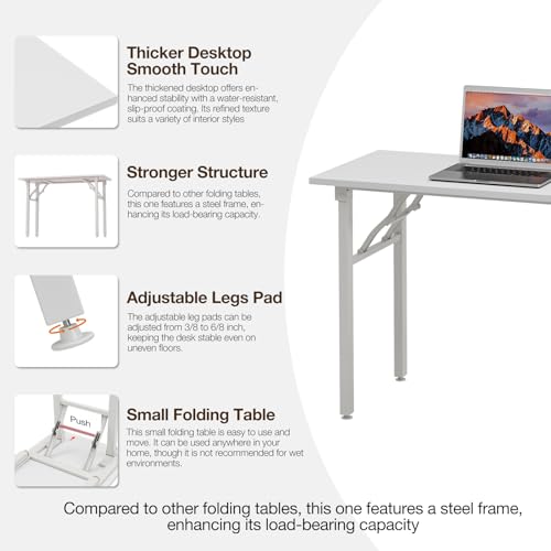 Image of TEMI Long Computer Desk Folding Table - 55.1 inch Foldable Office Desk, No Assembly, Perfect Writing Table for Bedroom or Apartment, Portable Large Desk or Study Table with Compact Design, White Ash