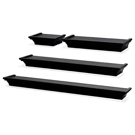 MELANNCO Floating Wall Mount Molding Ledge Shelves, Set of 4, Black