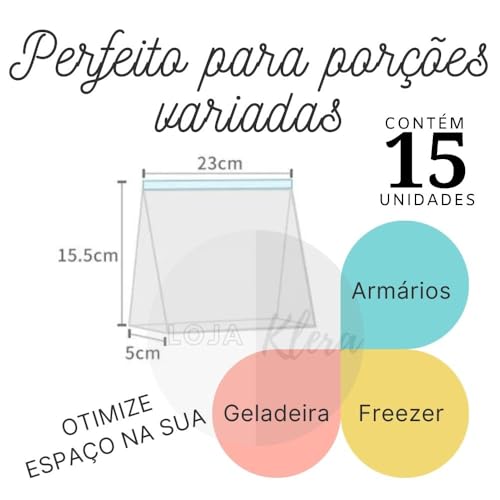 Saco Hermético - 15 Unidades Tamanho M - Saco Para Congelar Armazenar e Organizar Alimentos Com Zip