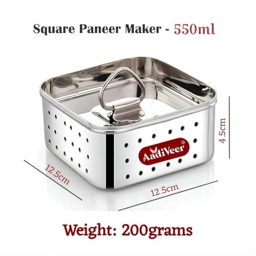 Image of Stainless Steel Paneer Maker | Tofu Maker Square Mould, Paneer Press with Lid | Whey Seperator | Medium Size - 550ml