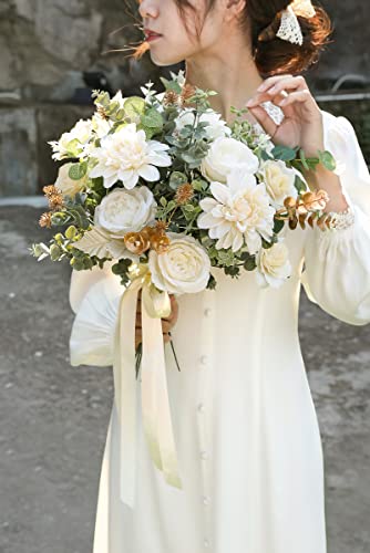 Yyhuawu Artificial Flowers Combo Box Set Gradient Color Flower Leaf With Stems For Diy Wedding Bouquets Centerpieces Baby Shower Party Home Decorations Ivory #TOP1