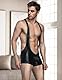 ohyeahlady Borat Anzug Männer PU-Leder Mankini Badeanzug Herren Sexy Boxershorts Wetlook Bodysuit Große Größen Dessous Erotische Reizwäsche Strand Bodysuit Unterhosen T-Back Schwarz S