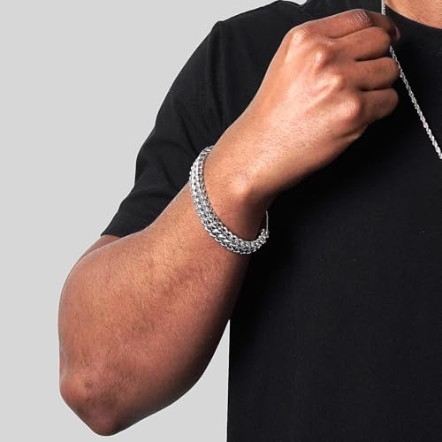 Invicta Silver Bracelet for Men, Stainless Steel Chain Jewelry, Polished Double Franco, 14mm, 8.75"4