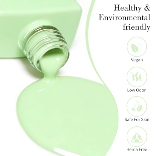 Image of CANNI 9ml Mint Green Gel Nail Polish, High Gloss UV LED Soak Off Gel