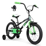 Yventix 16 Inch Kids Bike Beginner Bicycle for Ages 4-6 Years Old Children Bike Boy Girl Rider Height 38-48 Inch with Training Wheels, Adjustable Seat, Bell, Coaster Brake, Green