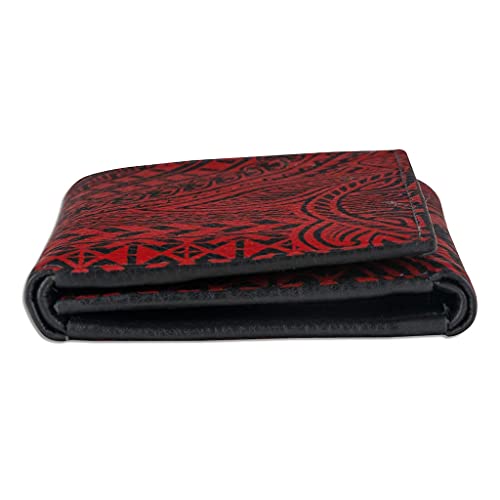 Image of Hawaiian Turtle Tattoo Trifold Wallet, Genuine Leather, inchOhana inch Tattoo art by Samson Harp (Black with Red Art) from NAKOA
