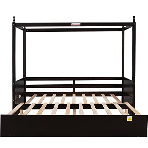 Twin Size Canopy Daybed Extendable Pull-Out Platform Bed, Wooden Bed Frame For Kids Teens Adults (Espresso) #TOP6