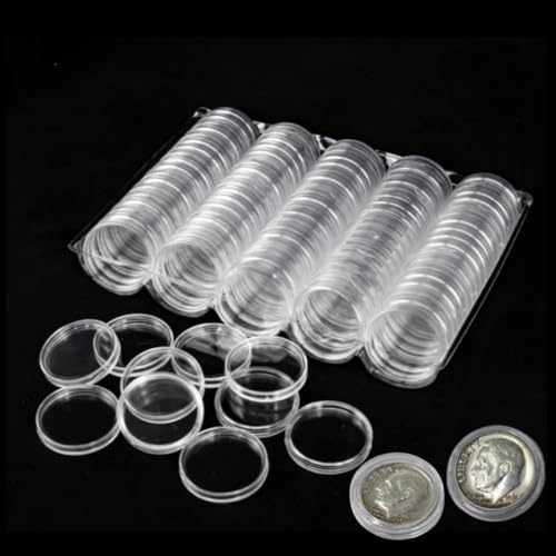 100 Pieces 18mm Coin Holder Capsules, Airtight Circular Clear Pla...