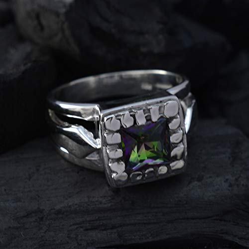 Bague en argent sterling 925 carrée avec pierre de couleur au choix