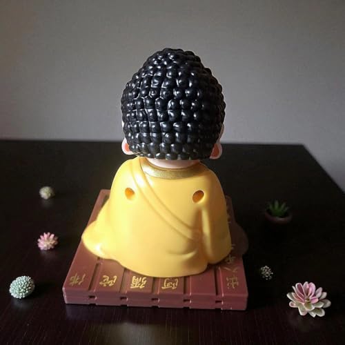 Image of Solar Powered Buddha Bobblehead Decorative Showpiece 9.5 cm | Dancing Buddha Dashboard Toy for Car Office Desk Home Decor | Automatic Solar Energy Moving Figurine (Yellow)