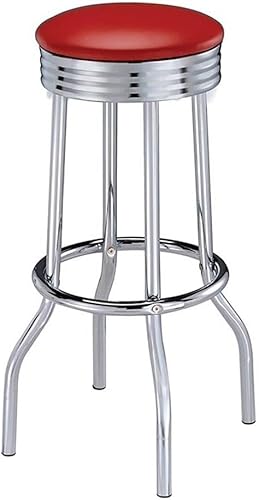 BOWERY HILL Taburete de bar rojo  Altura del asiento 30 pulgadas  con asiento redondo, reposapiés  Interior para comedor, cocina, mesa de bar (juego