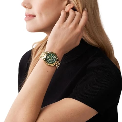 Image of Michael Kors Analog Green Dial Women Watch-MK7257I, Gold Band