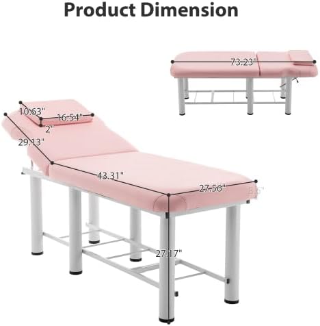 Professional Massage Table Bed Portable, Lash Bed, Backrest Adjustable, Removable Headrest, Foldable Salon Tattoo Bed,Bottom Shelf Storage, Memory Foam Layer Massage Tables (Pink New)