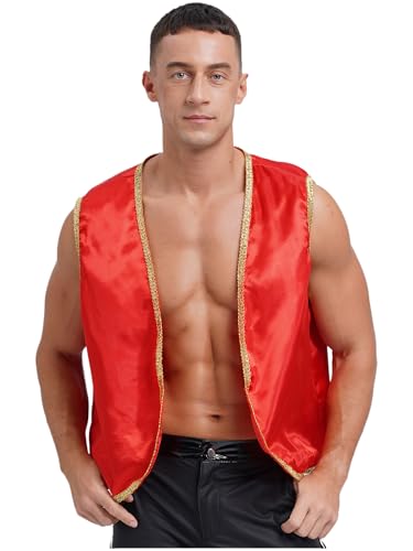 Men's Arabian Prince Vest Tops Sleeveless V Neck Vest Cardigan Waistcoat for Halloween