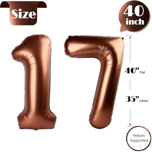 Image of Dark Brown Number 17 Balloon 40 inch, Coffee Brown 17 Number Balloons, 17th Birthday Decorations, Chocolate 17 Year Old Dark Brown Party Supplies