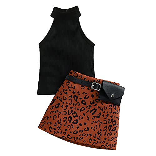Image of Hopscotch Girls Black Animal Print Skirt & T-shirt Set