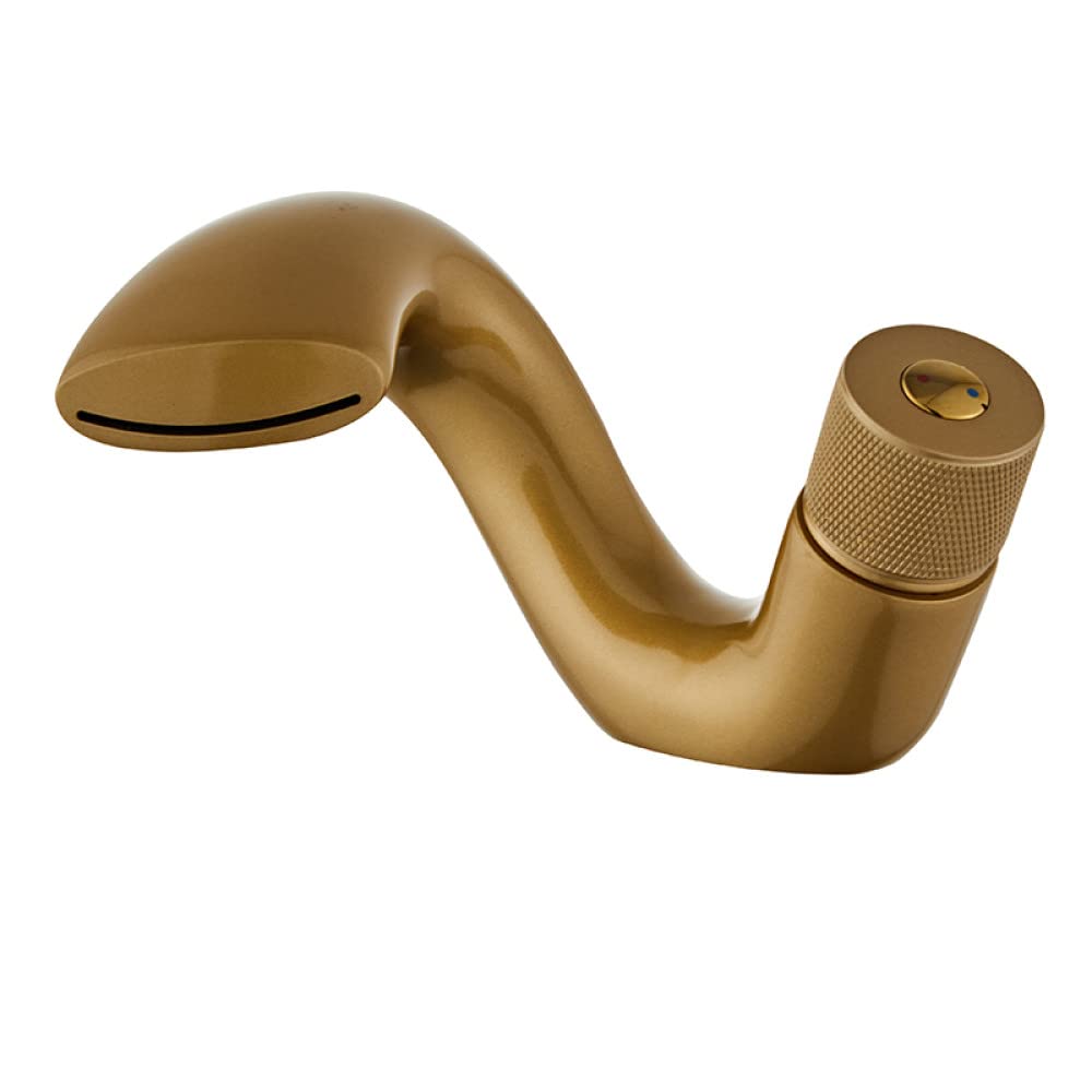 Robinet mitigeur cascade or mat pour une salle de bains luxueuse et moderne