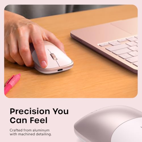 Image of Satechi Slim EX Wireless Mouse, Bluetooth & 2.4 GHz, Quiet Clicks, Blush | Quiet clicks, anodized aluminum shell, rechargeable battery, for macOS, Windows, iPadOS, Android