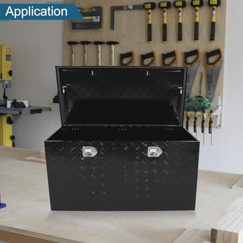 Gooeap Truck Tool Box 48 X 24 X 24 Inch Black Aluminum 5 Bar Tread Car Outdoor Trailer Pickup Toolbox, RV Storage Organizer, Truck bed Box Organizer W/Lock Latch w/Keys