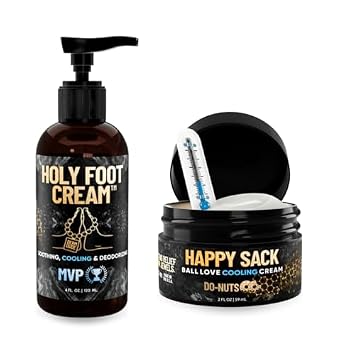 Derm Dude Below-the-Belt Grooming Bundle | Happy Sack Ball Deodorant 2oz Vanilla Donut Scents + Holy Foot Cream 4oz MVP Scents | Odor Control & Moisture for Feet & Groin