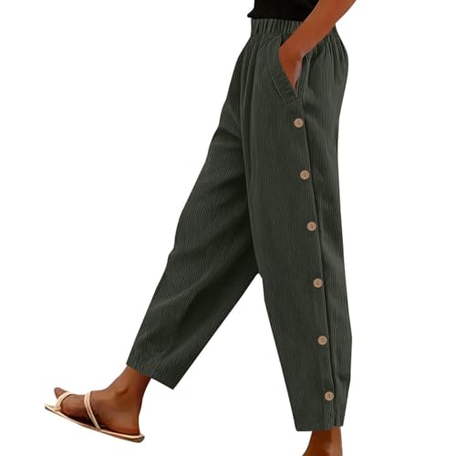 Pantalones de rehabilitación para mujer con botones laterales y bolsillos de verano