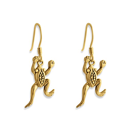 Leaping Frog Drop Earrings 925 Sterling Silver Earrings Gold Plated Earrings.These Drop Dangle Hook Earrings are the perfect holiday jewelry gift for women