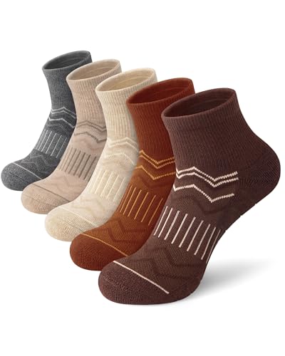 iCamter 5 Pairs Merino Wool Hiking Socks for Women Men Thick Cushion Quarter Ankle Athletic Running...