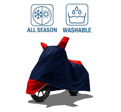 Image of All Season Protection Bike Cover for TVS Jupiter 125 DT SXC NEW 2026 Scooty Bike Cover with Water-Resistant and Dust Proof Premium 190T Fabric Red Stripe with Navy Body