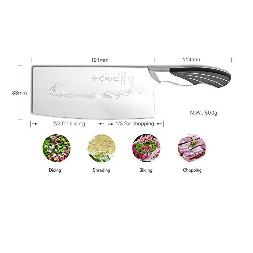 SHI BA ZI ZUO 7 Inch Chinese Kitchen Knife Vegetable Knife Professional Chef Knife with Stainless Steel Full Tang Cast Steel Handle