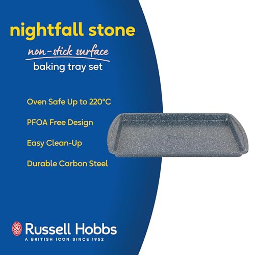 Russell Hobbs COMBO-8615A Nightfall Stone 38 cm Baking Tray Set - Set of 3 Non-Stick Oven Tray, Oven Safe Up to 220°C, Oven Sheet for Biscuits, Cookies & Chips, Carbon Steel Bakeware, PFOA Free, Blue - Image 3