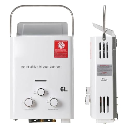 NICCOO 6L Portable Gas Water Heater Tankless Instant LPG Hot Water Heater Propane Gas 12KW with Shower Kit for Home RV Camping