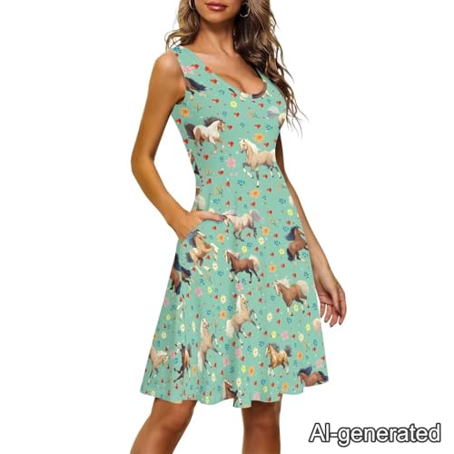 Image of Renewold Women's Sleeveless Tank Dress with Pockets, Casual Scoop Neck A-Line Sundress for Summer, Travel and Vacation