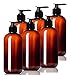 8 oz Amber Boston Plastic Bottles - 6 Pack - with Pump Cap BPA Free - Shampoo, Lotion, Liquid Soap, Air Fresheners, Plant and Pet Mister,