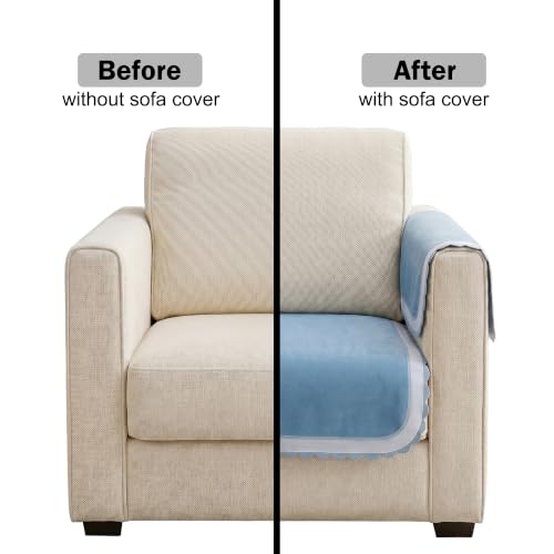 Image of Story@Home Sofa Mat Velvet Sofa Cover 1 Seater (76x61Cm) with Arm Rest Covers | Anti Slip Sofa Cover Velvet for Living Room | Measure Your Sofa & Create Your Own Customized Set -Ombre Shades of Blue