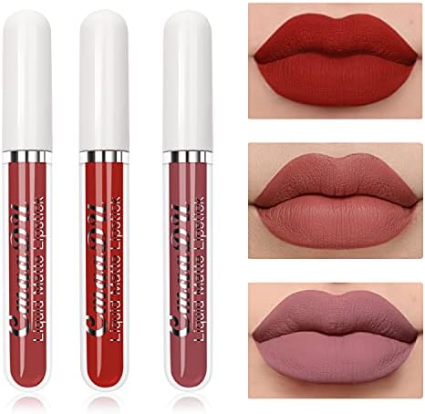 3 PCS Rossetto Matt, Set di Lucidalabbra Impermeabile a Rossetto Lunga Durata, Macchia per Labbra ad Alta Pigmentazione – Set Regalo per Trucco Labbra per Ragazze e Donne