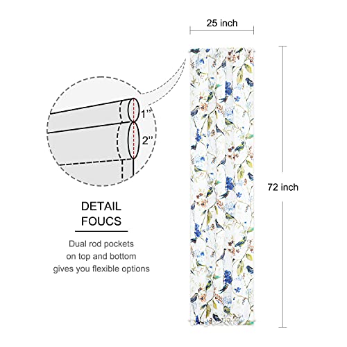 Image of VOGOL French Door Curtains, Bird Print Rod Pocket Window Treatment for Glass Doors, Privacy Curtain for Kitchen Patio Door, 25 x 72 Inches, 1 Panel with Tieback
