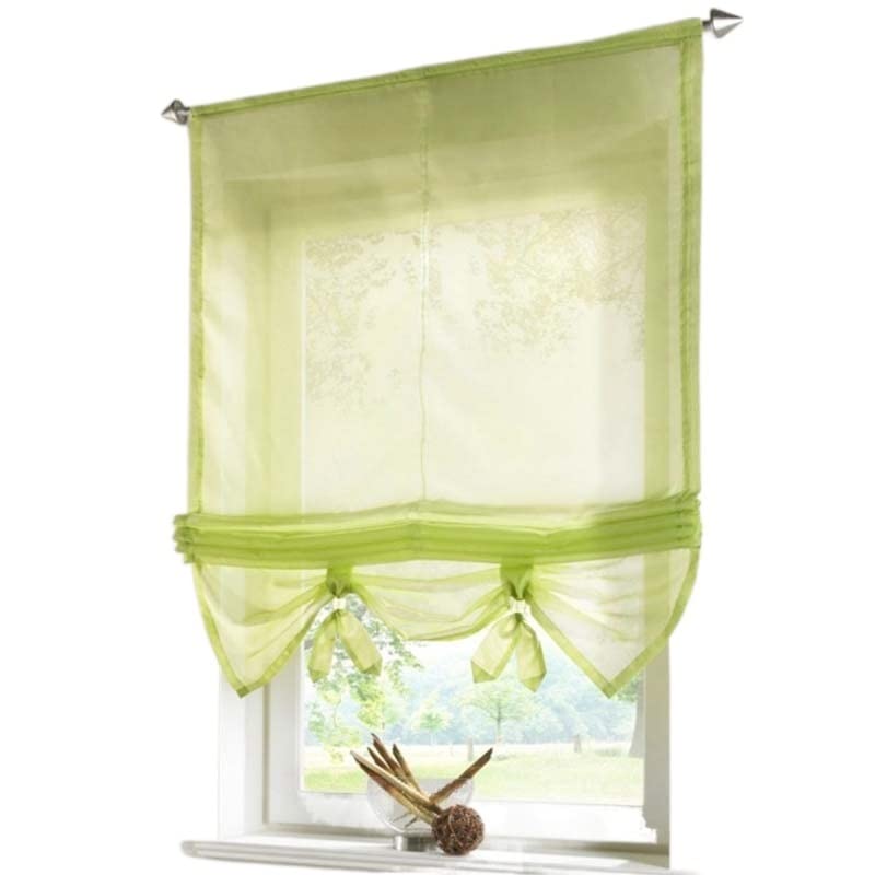 TIYGHI Tie Up Curtain Liftable Window Curtains Sheer Voile Roman Curtain Tulle Blinds for the Kitchen Balcony 1PCS (Color : Green, Size : W140cm x H155cm)