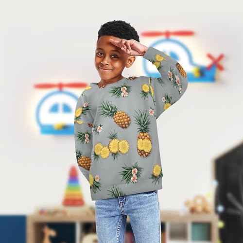 JUNZAN Cartoon Pineapples Fruit Grey Little Boys Sweatshirts Hoodies Long Sleeve Hoodie for Boys Athletic 4T4