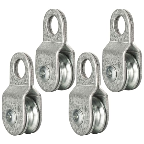 SHINICO 4 Pack Small Snatch Cable Pulley Block for 6mm / 0.23 Inch Wire Rope, Single Pulley Wheel Bearing Inside, Load 70 Lb