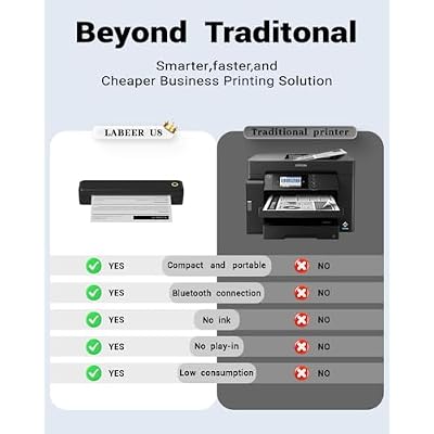 Labeer Portable Wireless Thermal Heat Small Printer 8.5 x 11 Inch Letter A4 Support, Inkless Simple Tiny Mobile Bluetooth Printer for Phone Laptop Travel Home Office (Black)