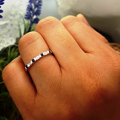 Dazzlingrock Collection 18K Blue Sapphire and White Diamond Womens Anniversary Wedding Band Stackable Ring, Solid White Gold4