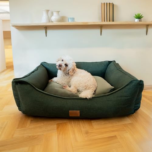 allpetsolutions Willow Premium Luxury Range Dog Bed - Warm, Velvety Cushion, Machine Washable Dog Bed with Raised Rim - Extra Soft Reversible, Removable Pillow Cushion - Small, Green