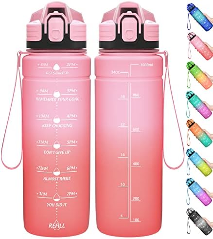 Coolfel Motivational Water Bottle with Time Markings, 1l Sports Water Bottle 700ml 500ml Kids Water Bottles, BPA Free Tritan Leakproof Reusable Drink Bottle with Fruit Filter for Gym, School, Running