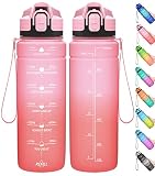 Coolfel Sport Trinkflasche 1l, 500ml Trinkflasche Kinder Auslaufsicher, Motivierende Wasserflasche mit Zeitmarkierung Bpa Frei Tritan Trinkflasche für Mädchen, Junge, Schule, fahrrad, Gym, Fitness