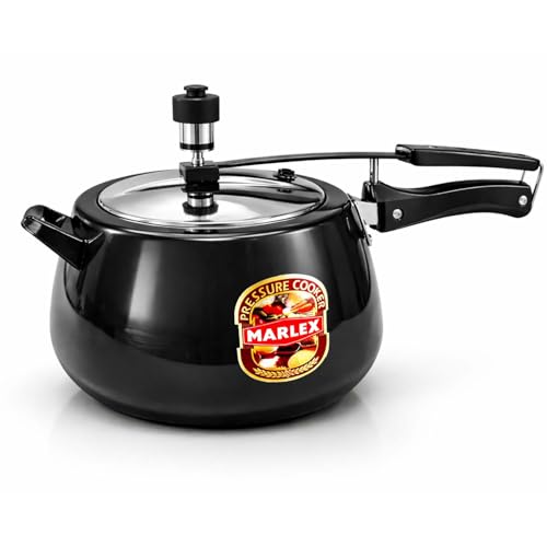 Image of Marlex Contura Aluminium Hard Anodised 3 Litre Pressure Cooker With Stainless Steel Inner lid - Induction Base cooker, ISI Certified, 5 Year Warranty, Corrosion-Resistant Durable Black Cooker