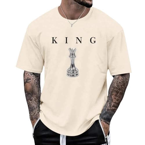 Kelxjia Men's King Chess Shirt Graphic Tees Designer Printed T Shirts for Men Urban Letter T-Shirt Streetwear(Apricot,L)