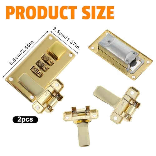 Image of Suitcase Combination Lock 2 Pcs 3 Digit Luggage Combination Lock Toolbox Hasp with Screws Need to Install (Gold)