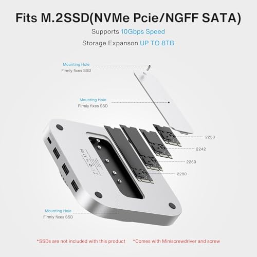 Image of IVANKY 13-in-1 Mac mini M4 &M4 Pro Dock 10Gbps USB A*2 +USB C *2, SD /TF 4.0 | Docking Station Stand with M.2 NVMe SSD Enclosure,4K@144Hz HDMI Hub, Audio Ports*2, 20W PD Power Adapter*1,