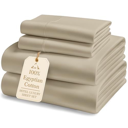Image of LANE LINEN 100% Egyptian Cotton Bed Sheets King Size - 16 Inch Extra Deep Pocket, Naturally Cooling, No-Pill, Fade-Resistant Cotton Sheets King - Sandbar
