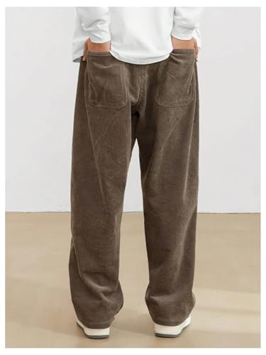 Image of AVANOVA Men's Black Front Tie Loose Fit Corduroy Baggy Long Slacks Chino Pants with Slant Pocket Simple Casual Trousers, Going Out (Code Pant 186)